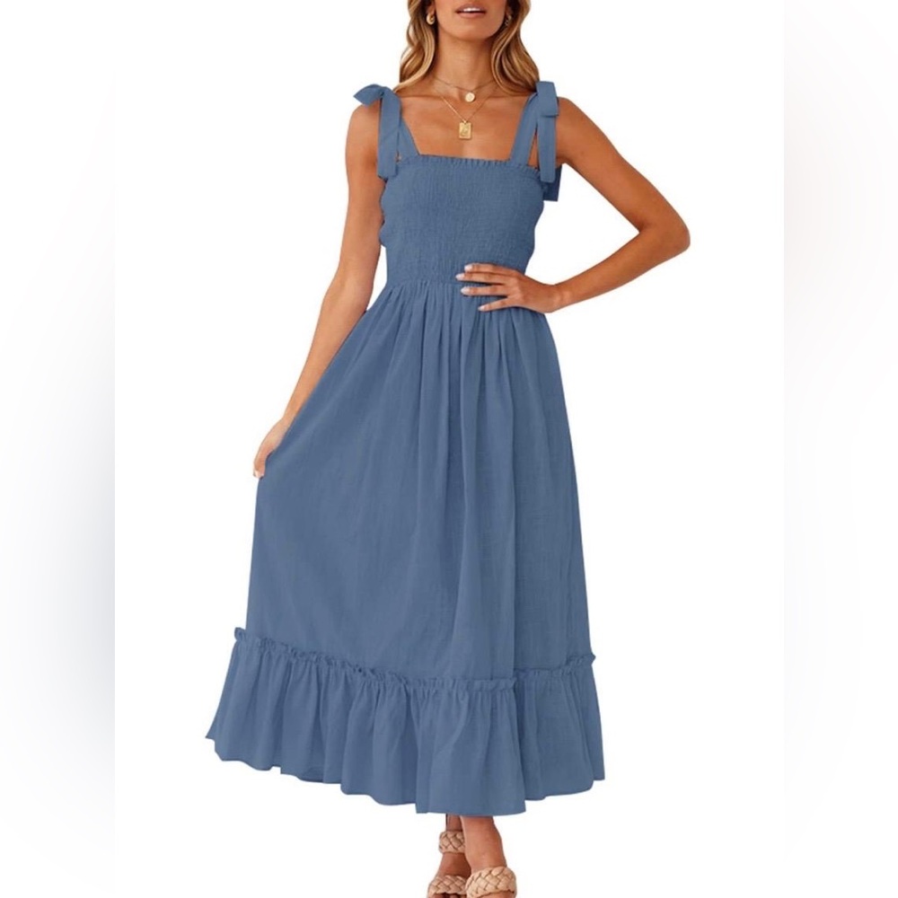 Chic Blue Midi Dress with Tie Straps
